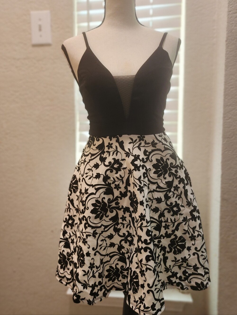 Xtraordinary Black & White Floral Fit-and-Flare Mini Dress